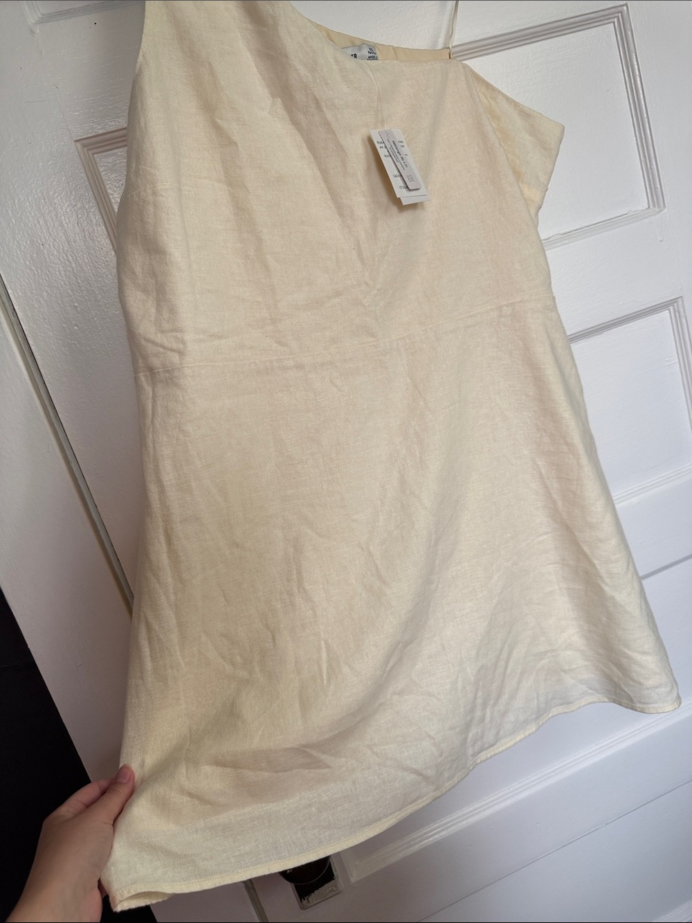 Hollister Linen Blend One-Shoulder Twist Ivory Mini Dress Size XL Petite - Picture 7 of 10